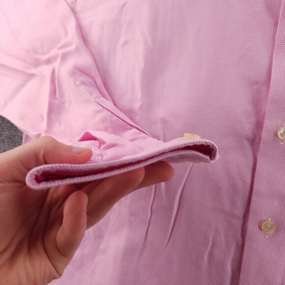 Eton 16.5 Cotton Classic Check Convertible Cuff Pink Button Up Men Long Sleeve - Picture 5 of 16